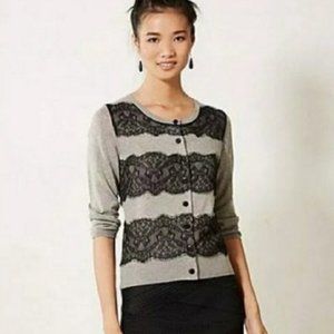 Anthro Knitted & Knotted Lace Black and Grey Cardigan Size Small